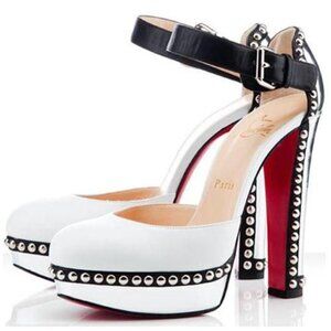 Christian Louboutin White and Black Studded Heels